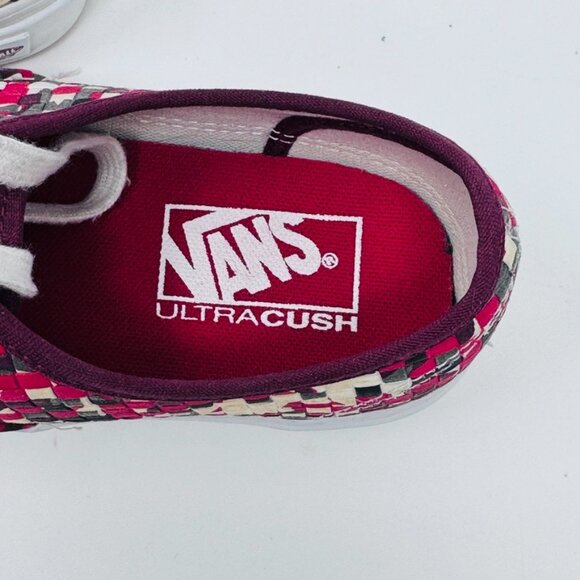 Vans Women Men Red Gray Cream Woven Canvas Lace up Sneaker  Size 8 Women 6.5 Men - Picture 6 of 10